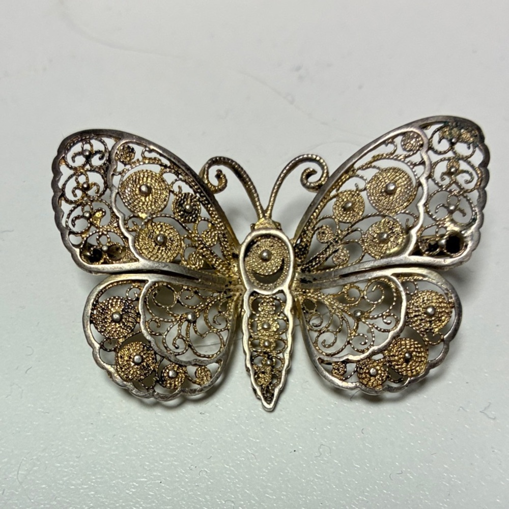 Antique silver Filigree Butterfly Brooch